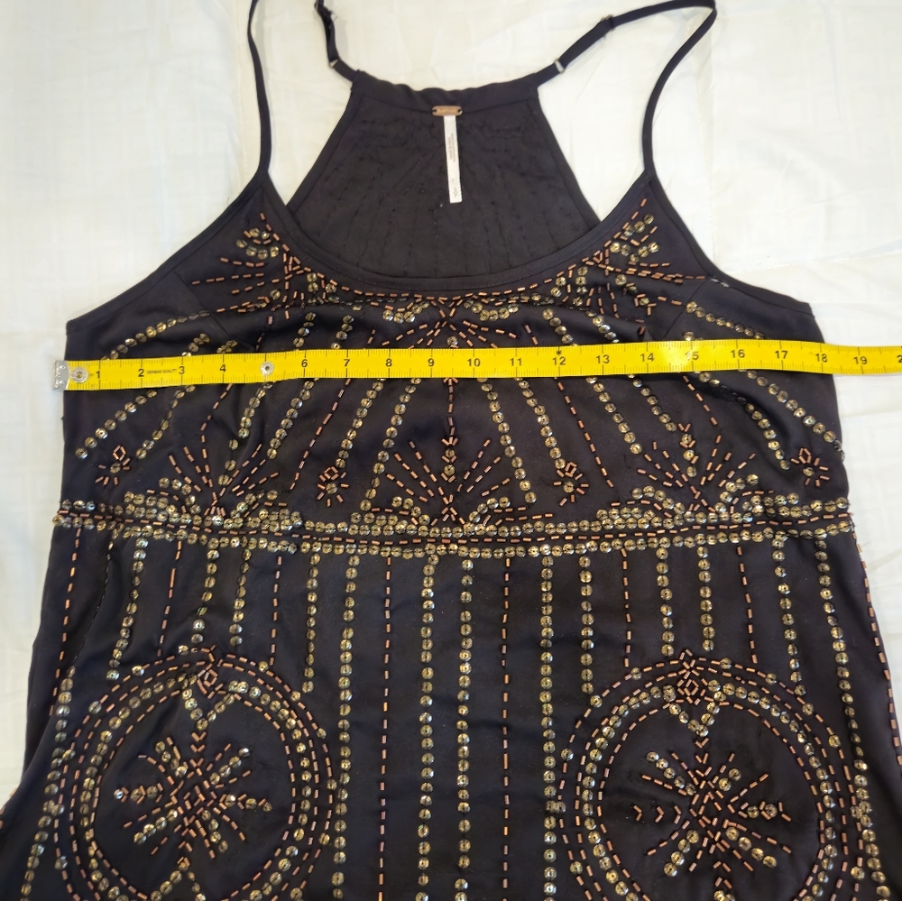 Free People Beaded Slip Dress Black Embellished Mini Tunic Size SP - Picture 4 of 12